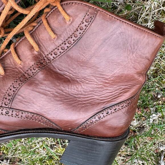 Vintage Joan Helpern Wingtip Oxford Heeled Ankle Boots Cognac Womens 8.5 M Italy - Picture 7 of 14
